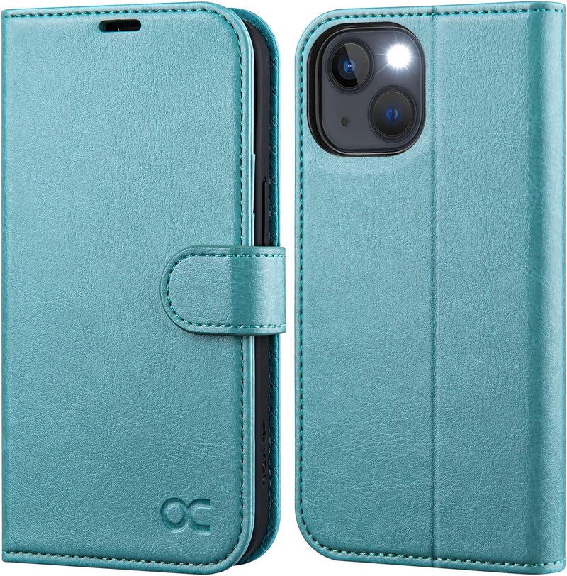 OCASE Compatible with iPhone 13 Wallet Case, PU Leather Flip Folio Case with Card Holders RFID Blocking Kickstand [Shockproof TPU Inner Shell] Phone Cover 6.1 Inch 2021 (Mint Green) - Image 1